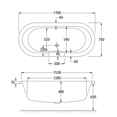 Μπανιέρα ελεύθερης τοποθέτησης FREESTD 400-421FS-300100 170x75cm ΟΒΑΛ ΜΕ 4 ΠΟΔΙΑ CHROME  