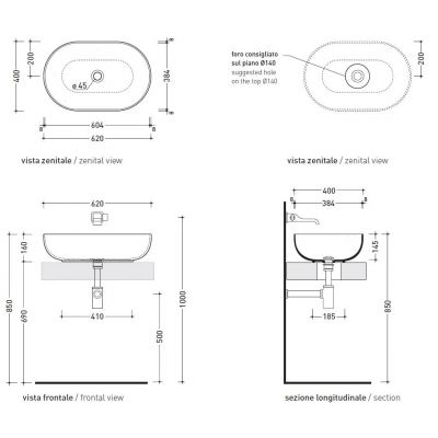 Νιπτήρας Επιτραπέζιος Flaminia APP Bianco 62x40cm  Νιπτήρας Επιτραπέζιος Flaminia APP Bianco 62x40cm