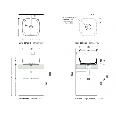 Νιπτήρας Επιτραπέζιος Flaminia PLAY Garbone Mat 42x42cm Νιπτήρας Επιτραπέζιος Flaminia PLAY Garbone Mat 42x42cm