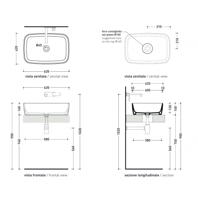 Νιπτήρας Επιτραπέζιος Flaminia PLAY Argilla 62x42cm  Νιπτήρας Επιτραπέζιος Flaminia PLAY Argilla 62x42cm